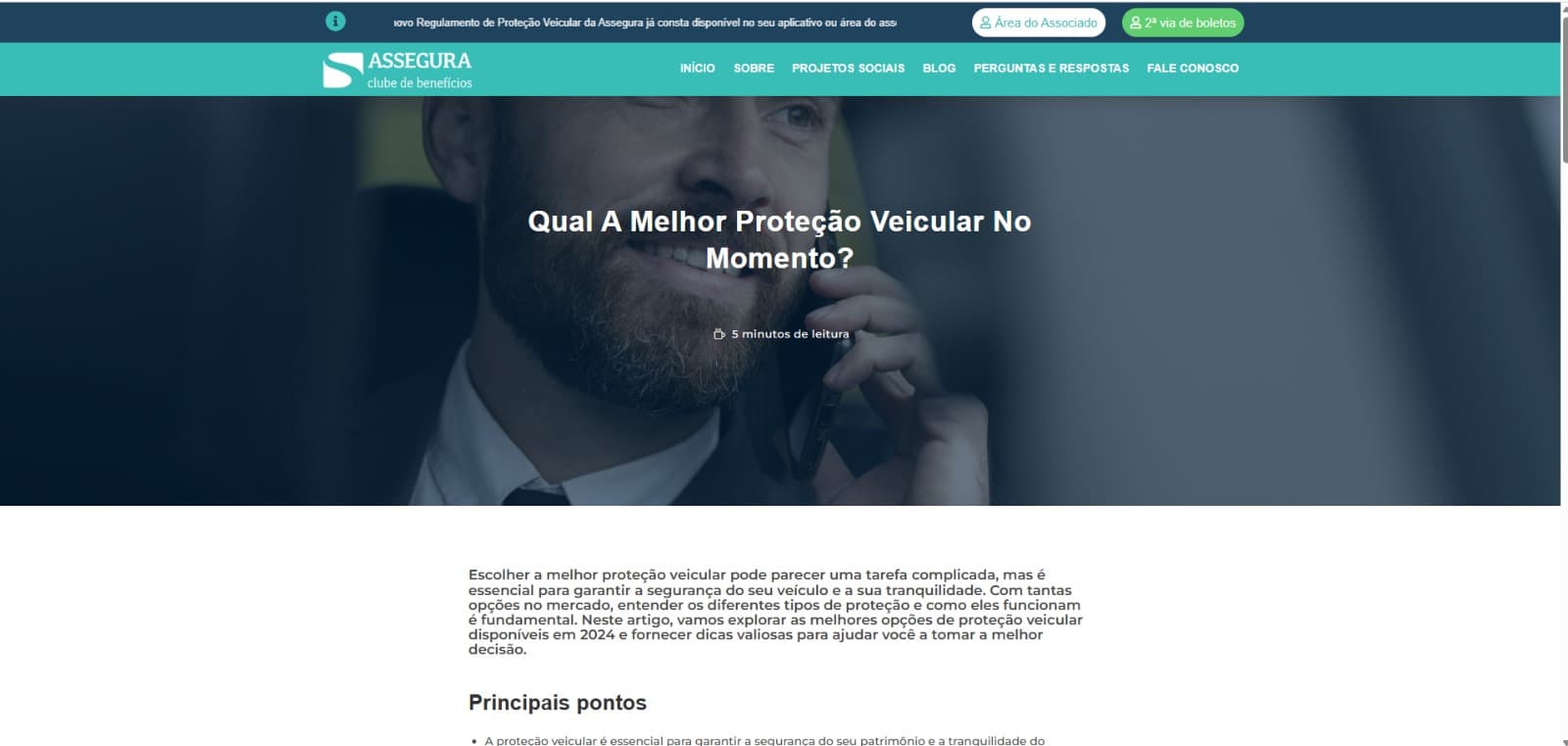 Blog post da Assegura sobre proteção veicular